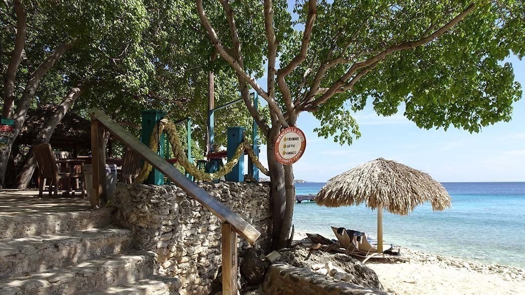 Warnschild an einem Manzanilla Baum am Playa Kalki